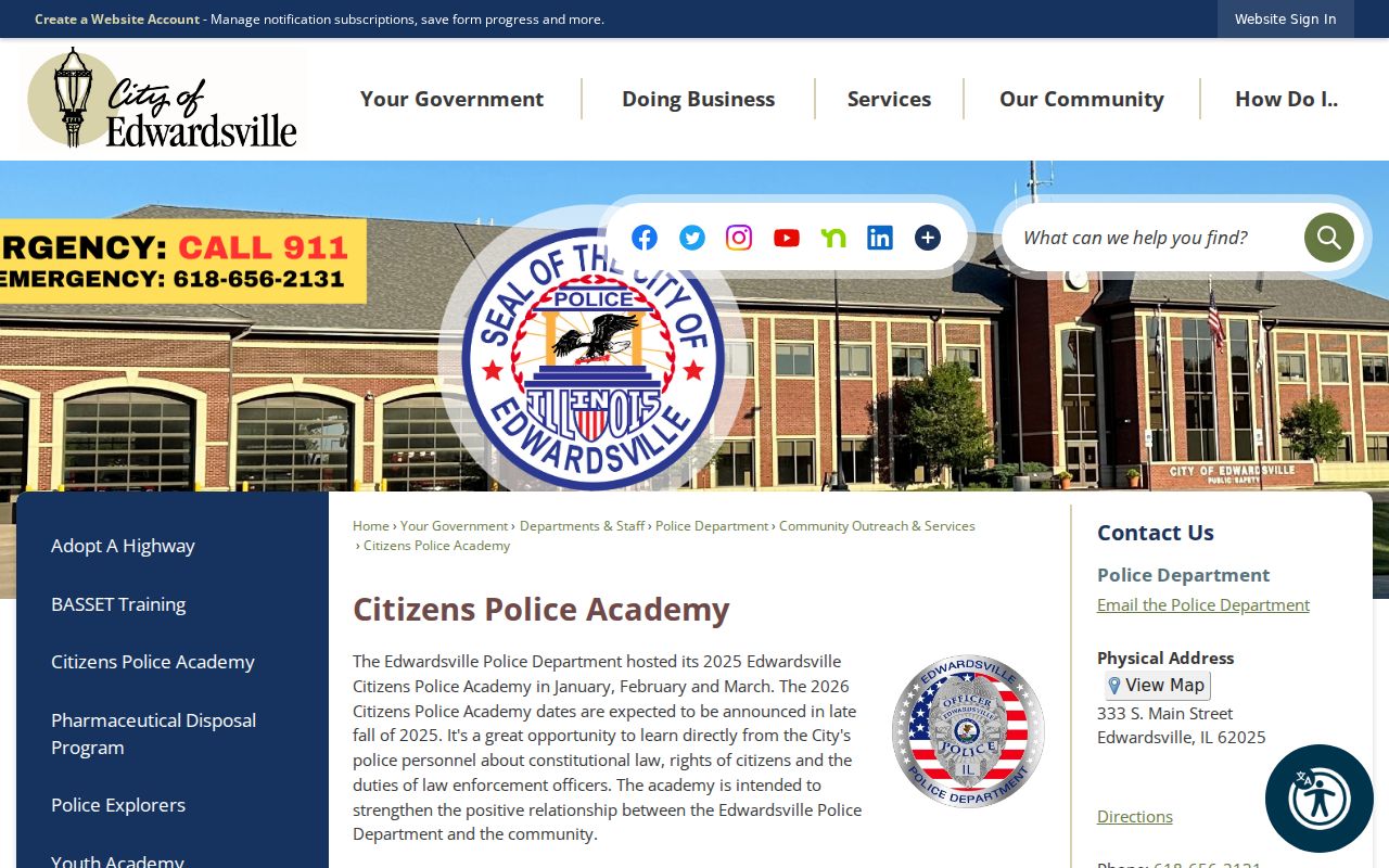 Official Edwardsville Police Department page for city police records