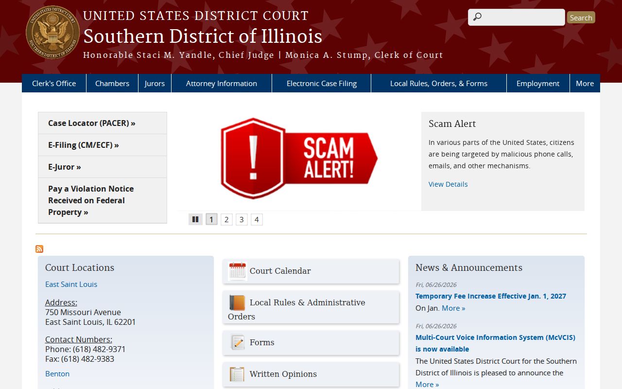 Southern District of Illinois federal court website for Edwardsville-area federal cases