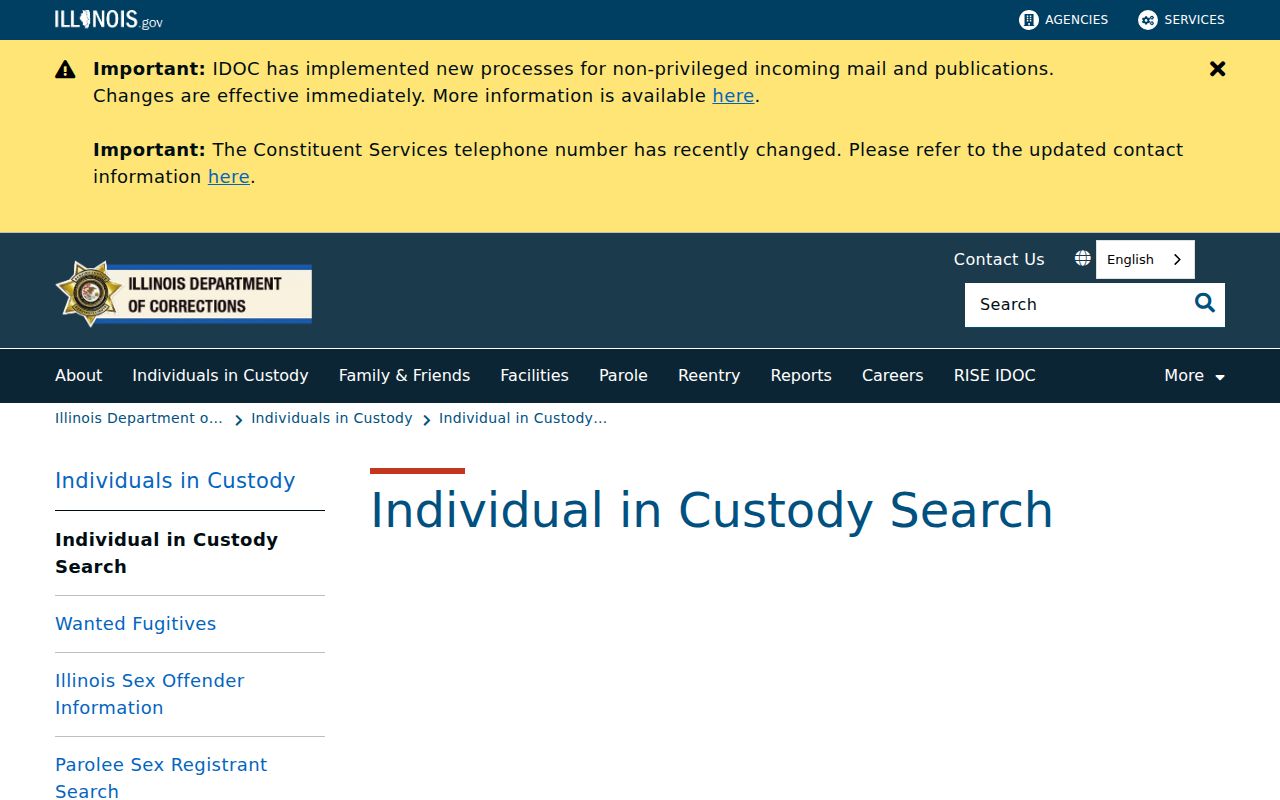 Illinois Department of Corrections custody locator for a Granite City case